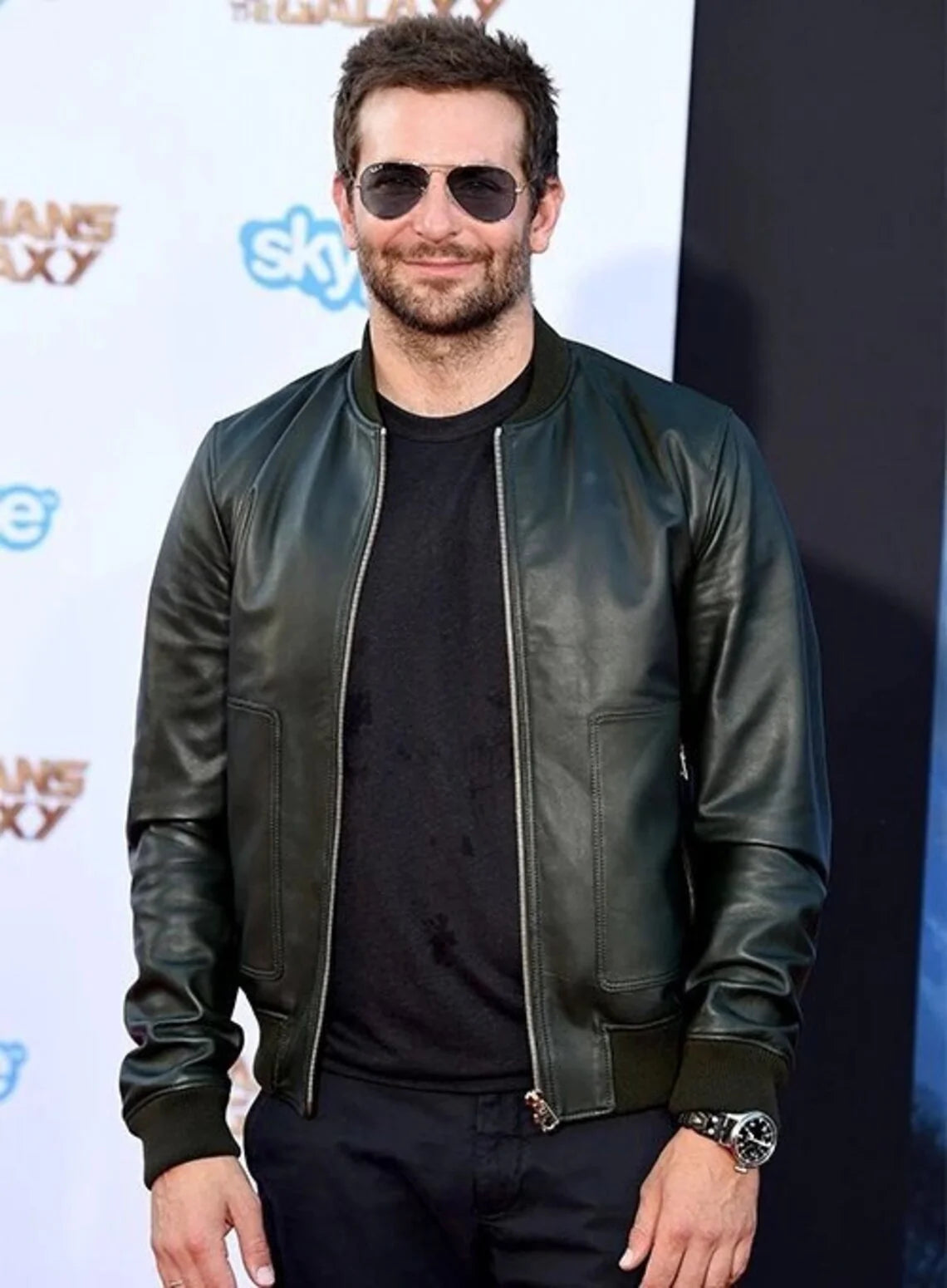 Bradley Cooper Black Leather Bomber Jacket