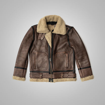 Brown Sheepskin Jacket For Men with Sherpa Lining