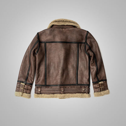 Brown Sheepskin Jacket For Men with Sherpa Lining