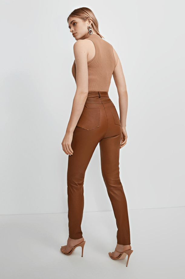 Classic Women's Brown Leather Pant - TOPGURUJACKETS