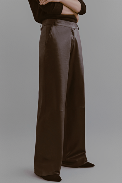 Sophisticated Women's Chocolate Brown Leather Pant - TOPGURUJACKETS