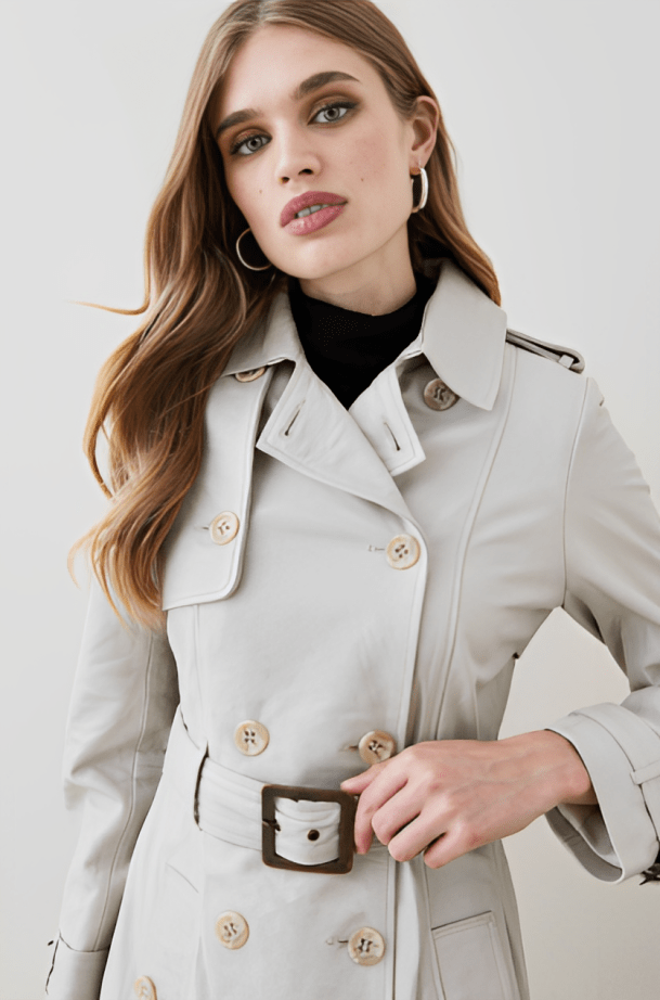 Elegant Women's Leather Trench Coat - Off White