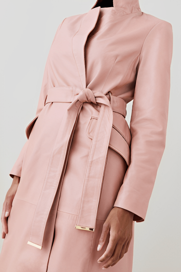 Chic Women's Leather Trench Coat - Tea Pink 