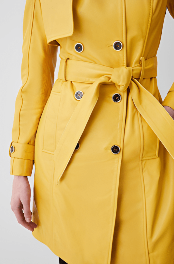 Chic Women's Leather Trench Coat - Mustard