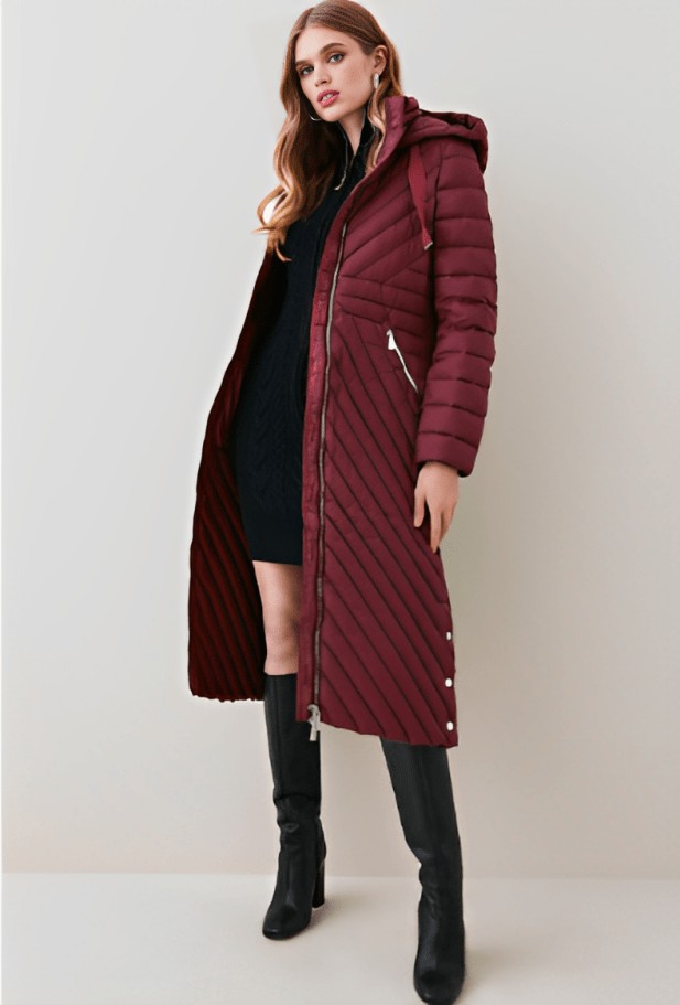 Women's Stylish Puffer Trench Coat in Ox Red