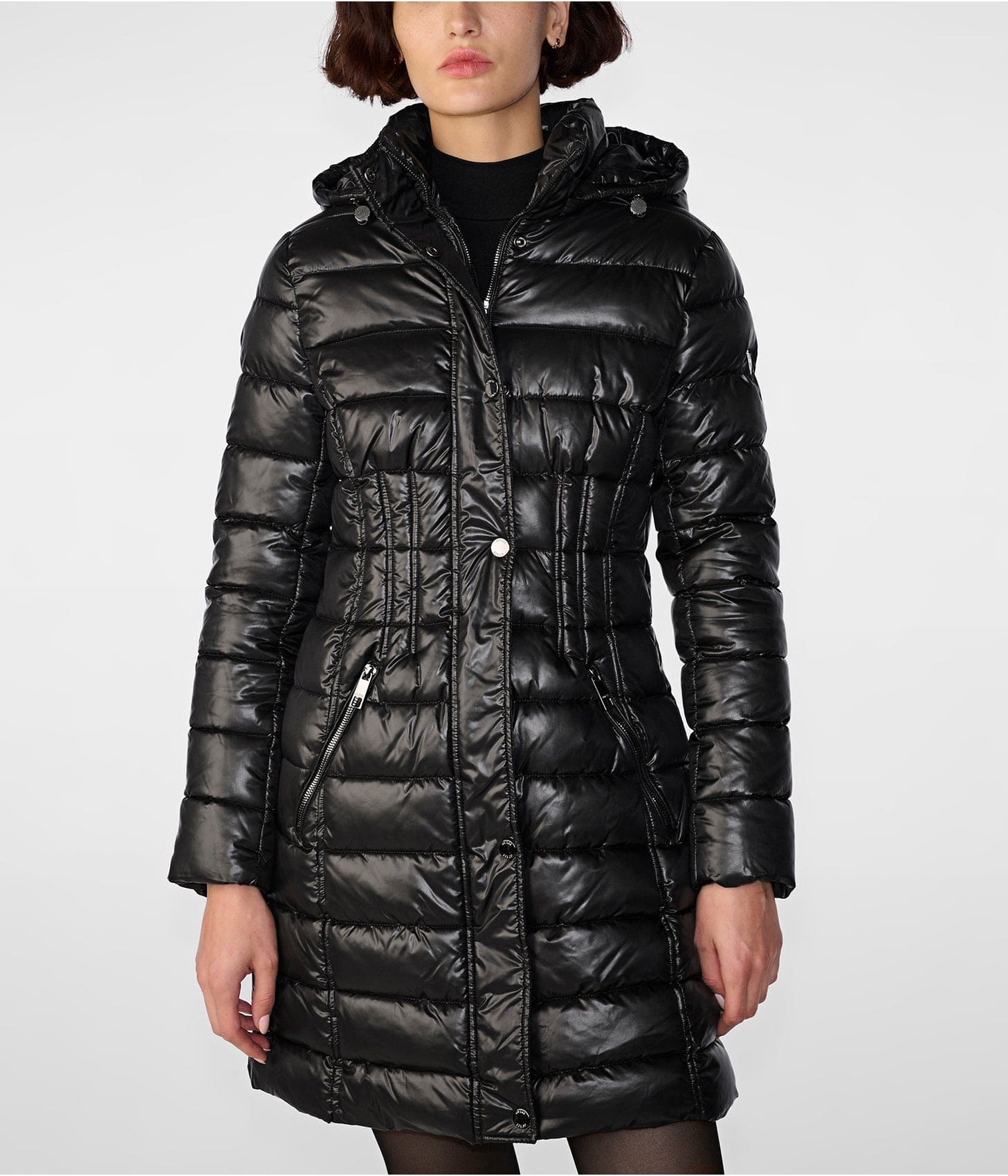 Women's Urban Quilted Puffer Coat in Black with Hood