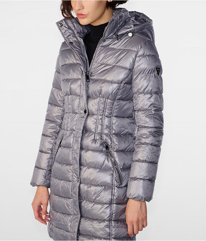 Women's Urban Quilted Puffer Coat in Gray with Hood