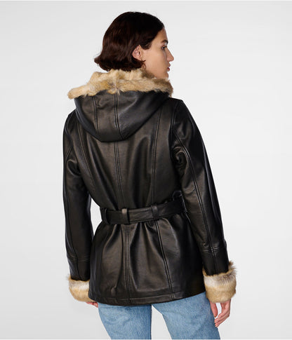 Women's Shearling Leather Jacket In Classic Black