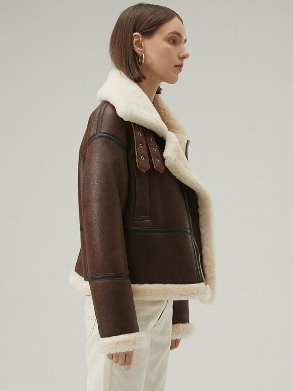 Women's Shearling Leather Jacket In Dark Brown