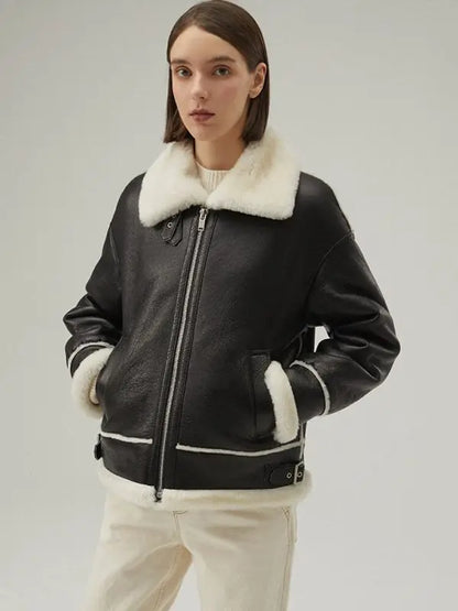 Women's Shearling Leather Jackets In Black Success