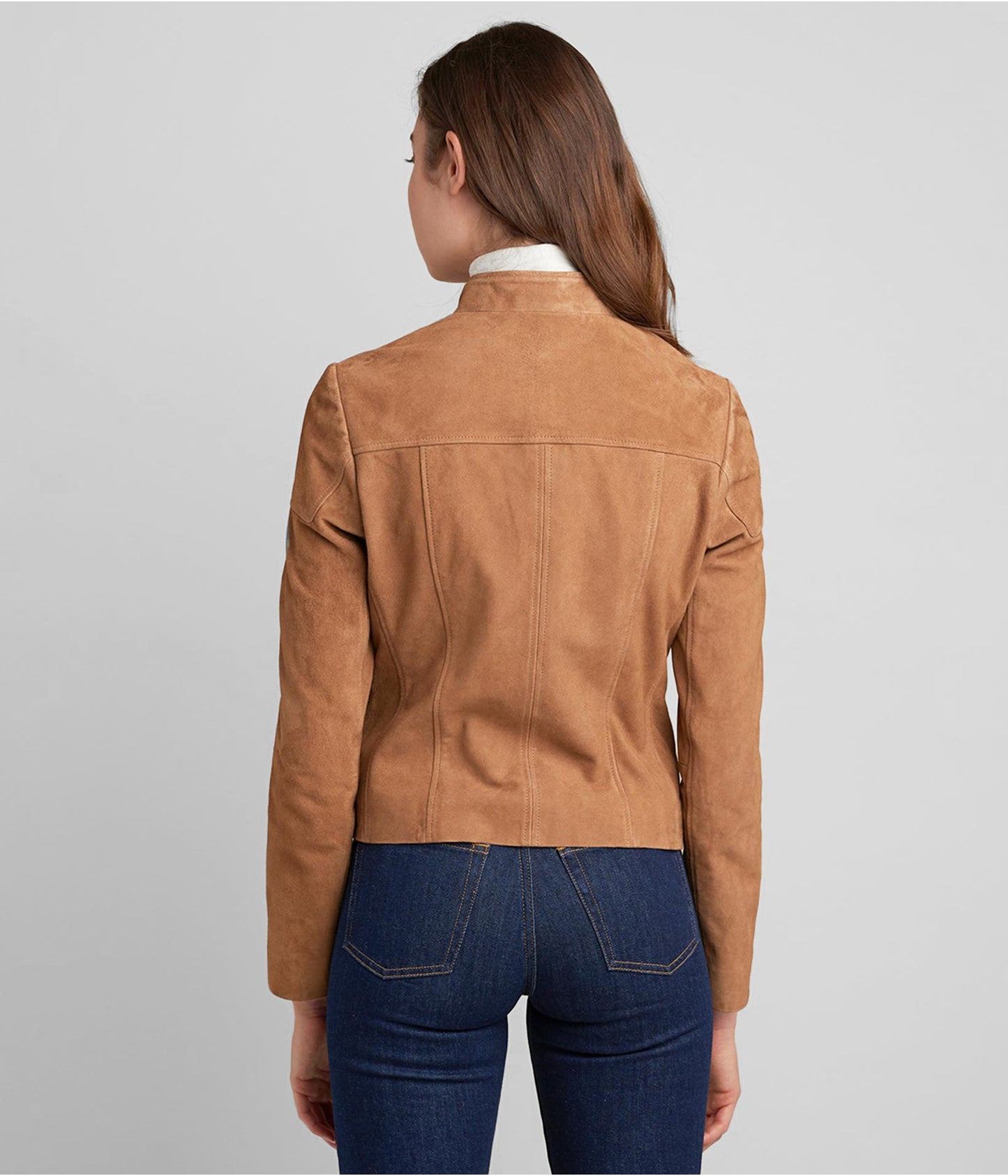 TOPGURUJACKETS Women's Suede Leather Biker Jacket in Tan Brown