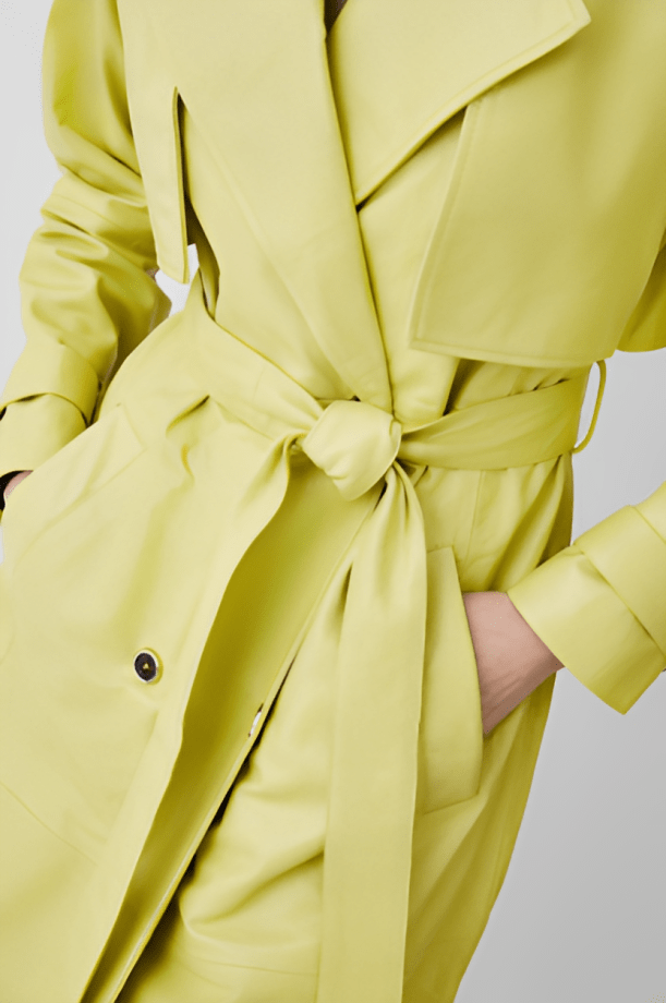 Stylish Women's Leather Trench Coat - Yellow