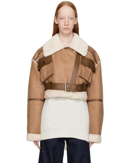 Women's Cropped Shearling Leather Jacket In Brown