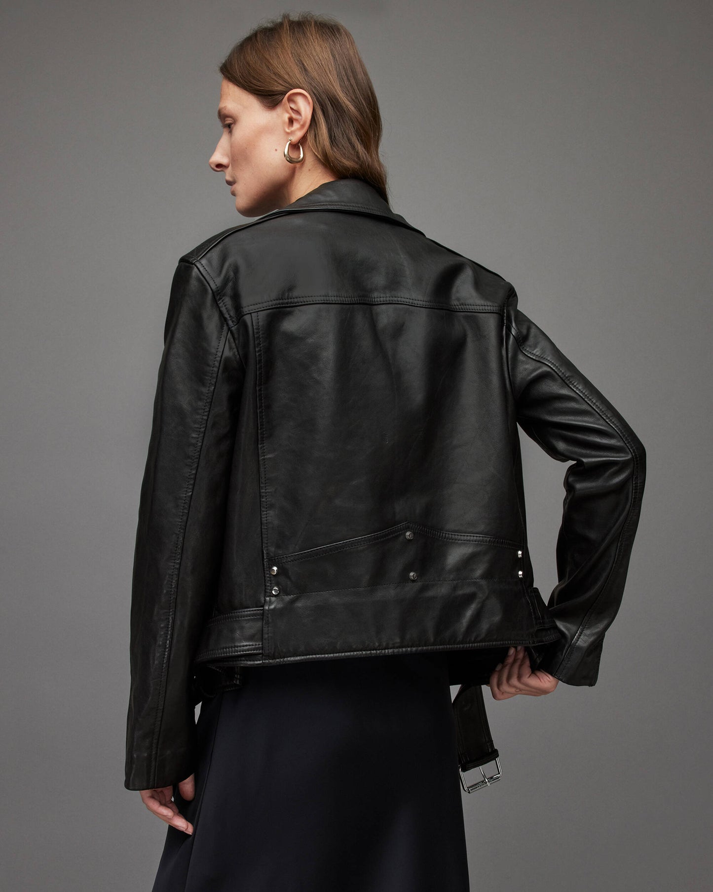 Stylish Women's Black Leather Biker Jacket with Belt