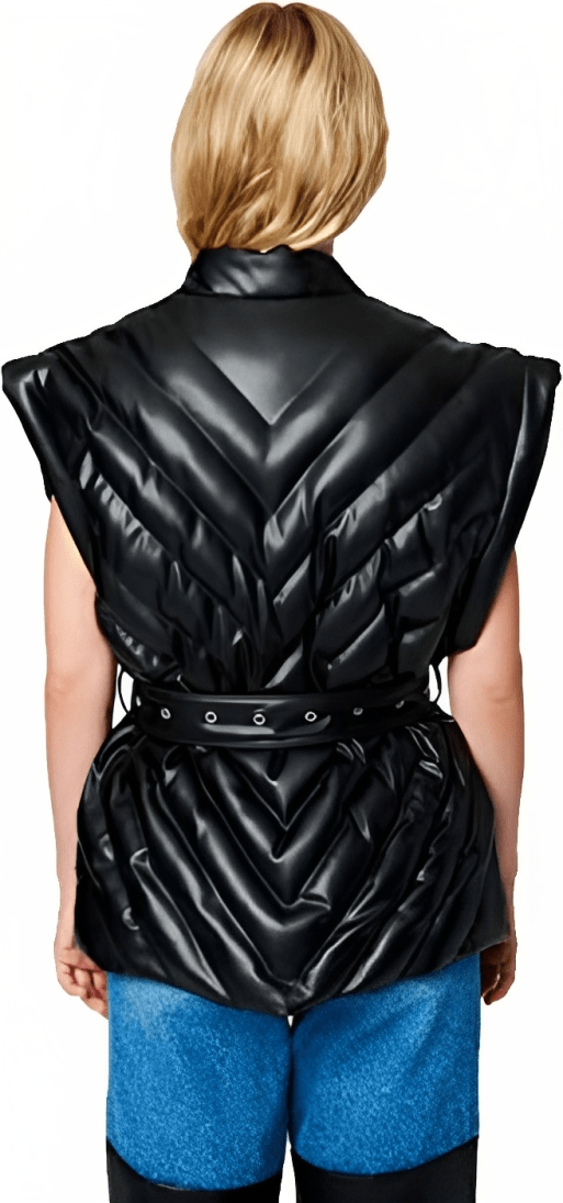 Women's Leather Puffer Vest In Black With Belt