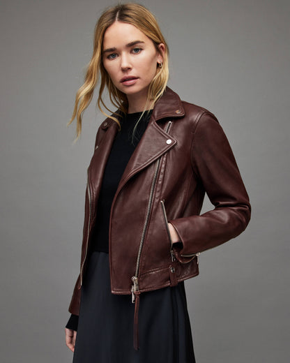 TOPGURUJACKETS Women's Leather Biker Jacket in Maroon