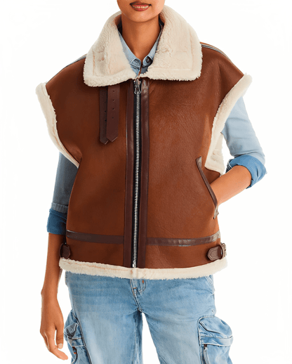 Women's Dark Brown Shearling Leather Vest - Classic and Warm