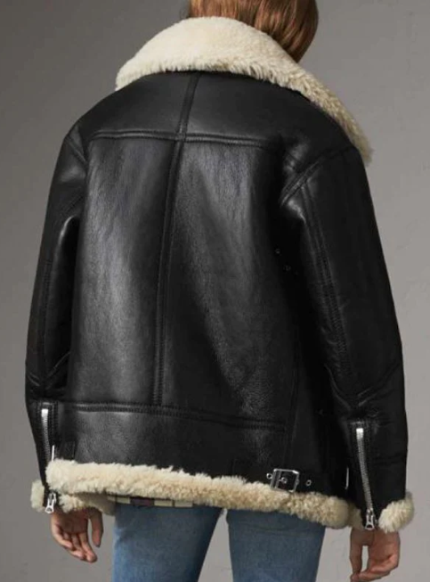 Stylish Women's Sheepskin Biker Leather Jacket - Classic Black Outerwear