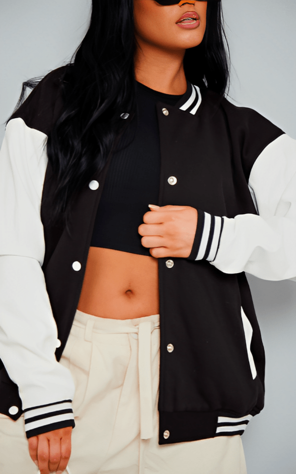 Classic Women's Black Varsity Leather Bomber Jacket