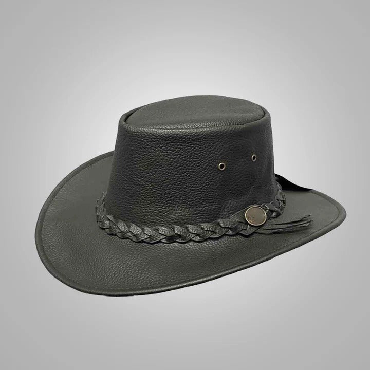 Men Black American Cowboy Leather Hat