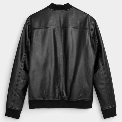 Men Black Real Leather Bomber Jacket