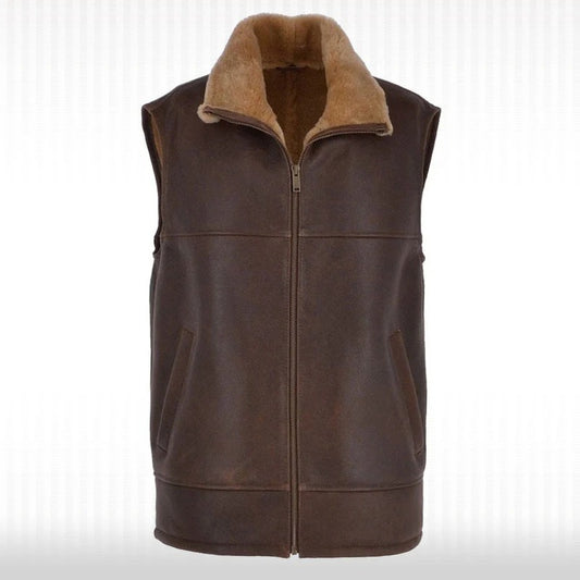 Men Brown Trendy Shearling Leather Vest