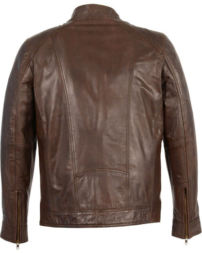 Men Brown Sheepskin Moto Biker Jacket