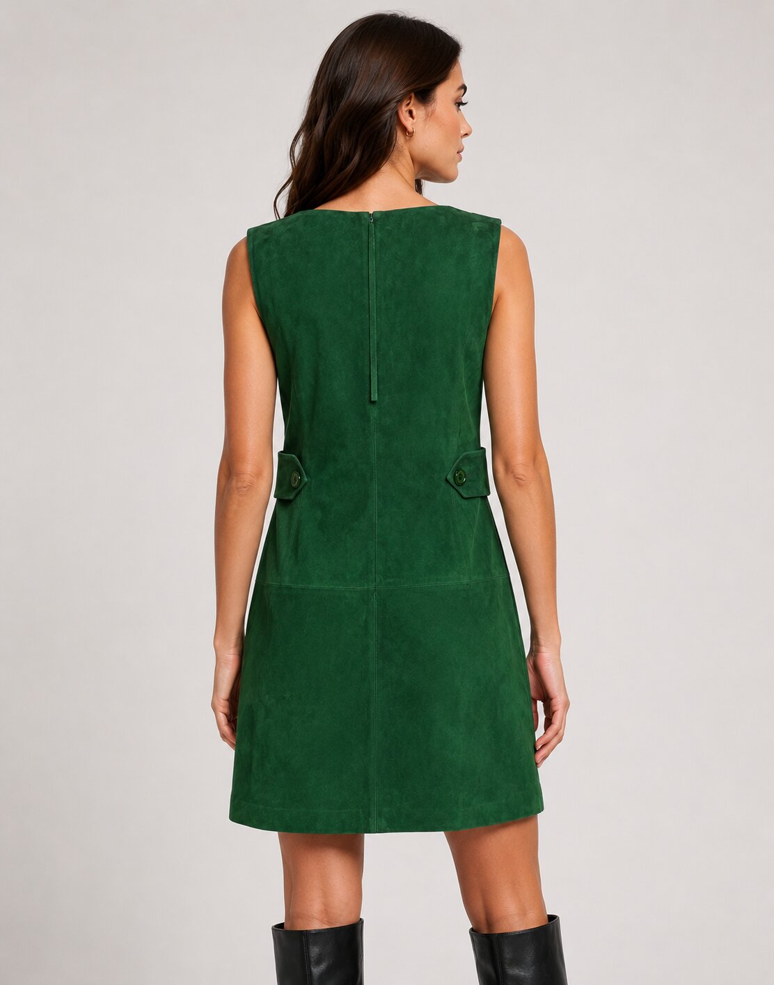 Women Emerald Green Suede Leather Mini Dress