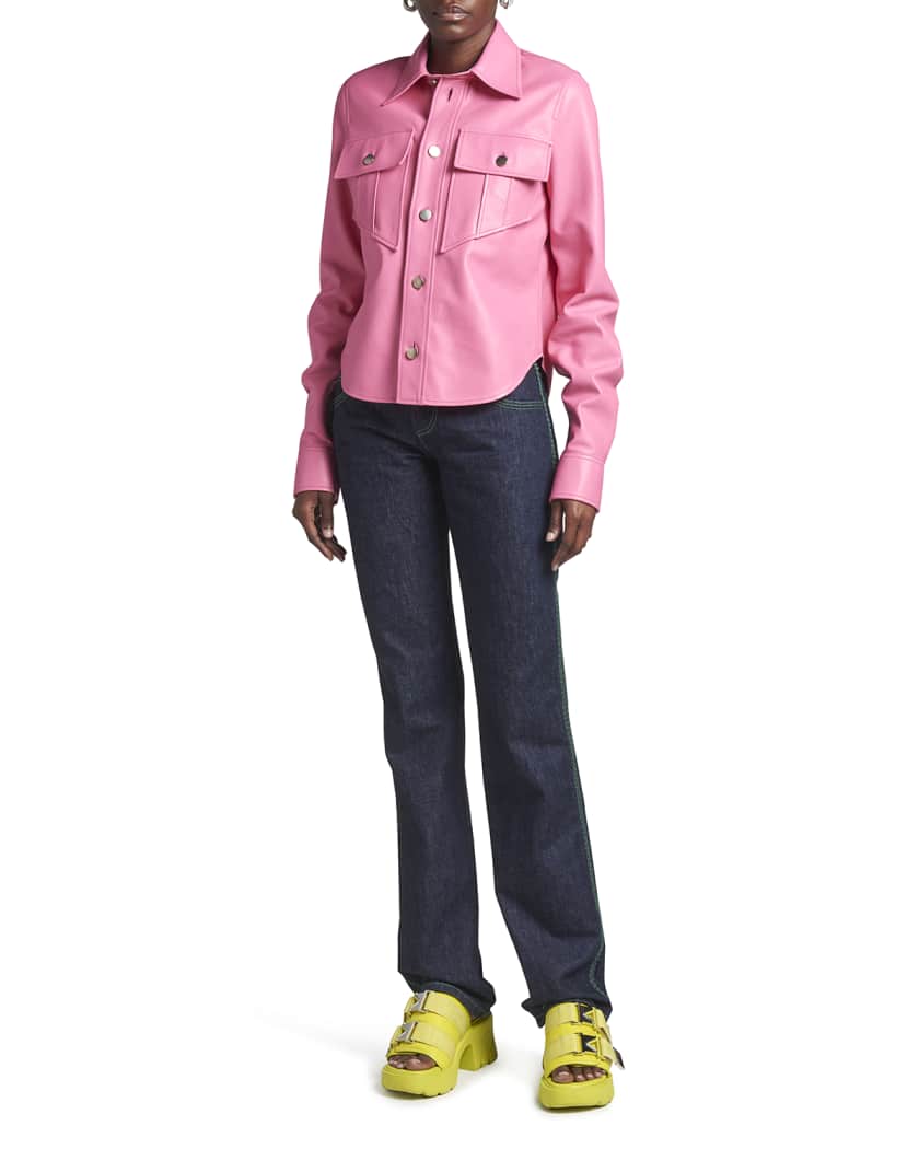 Women Pink Full Sleeve Real Leather Shirt