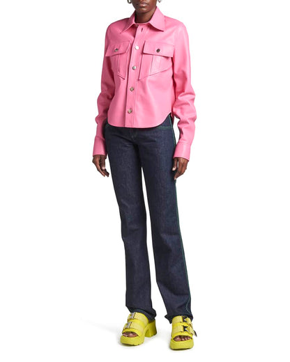 Women Pink Full Sleeve Real Leather Shirt