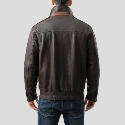 Chek Brown Bomber Leather Jacket