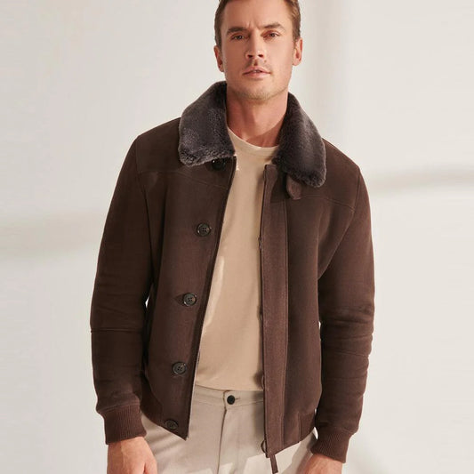 Classic Men’s Brown Shearling Aviator Bomber Jacket