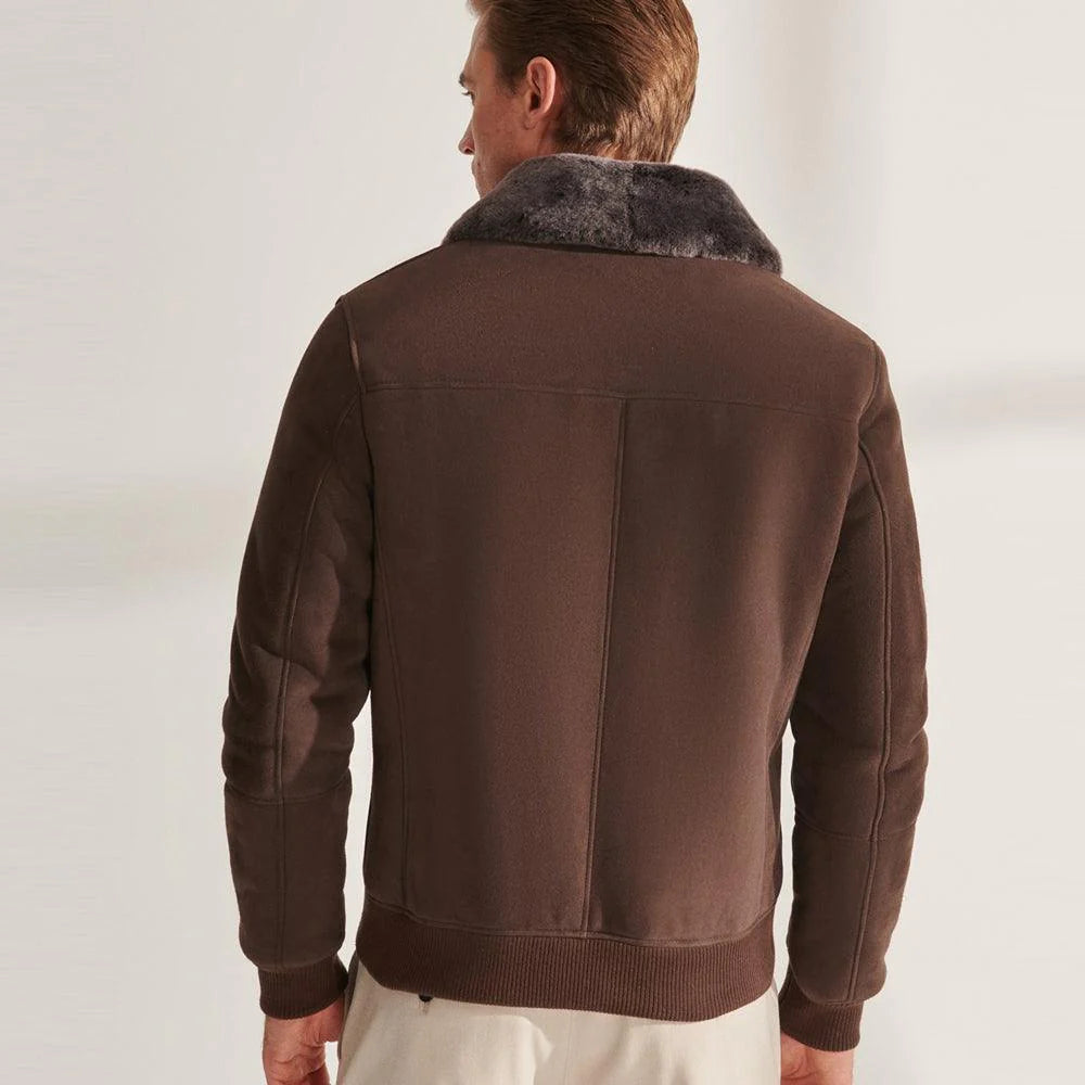 Classic Men’s Brown Shearling Aviator Bomber Jacket