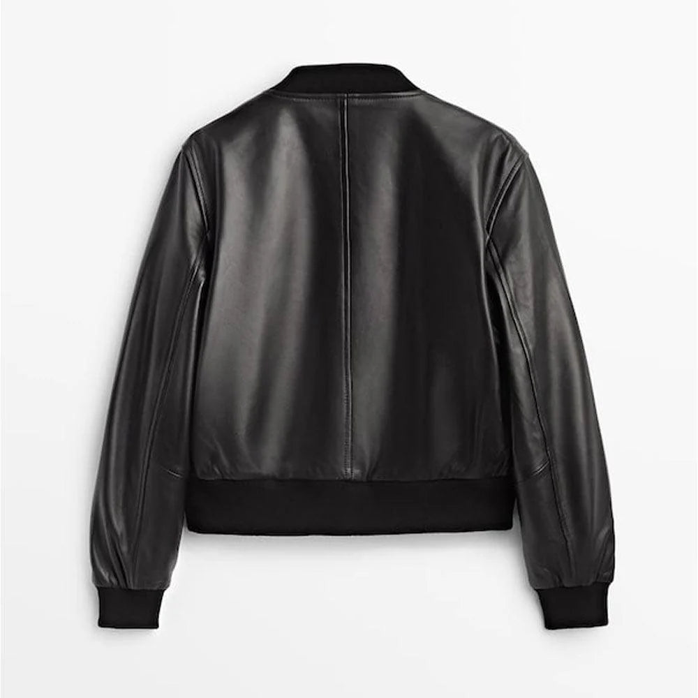 Classic Black Leather Bomber Jacket