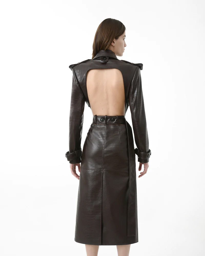 Women's Crocodile Leather Open Back Trench Coat