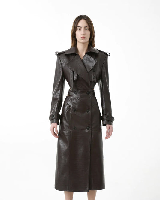 Women's Crocodile Leather Open Back Trench Coat