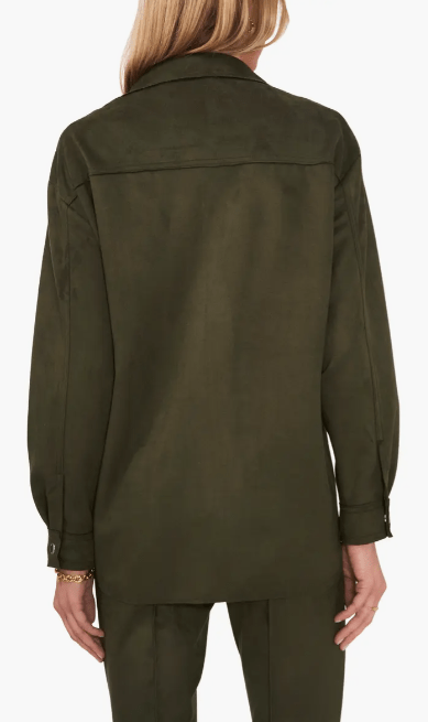 Women Stylish Khaki Suede Trucker Leather Shirt
