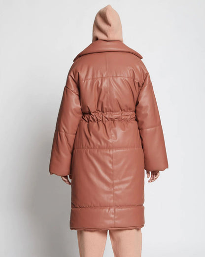 Women's Faux Leather Puffer Trench Coat