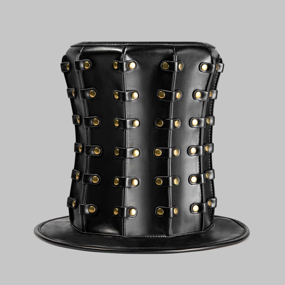 Gothic Black Leather Steam Punk Top Hat