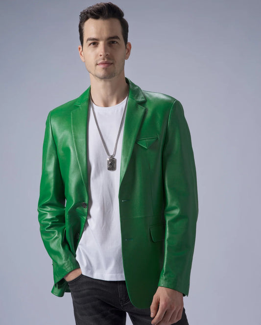 Men’s Elegant Green Leather Blazer