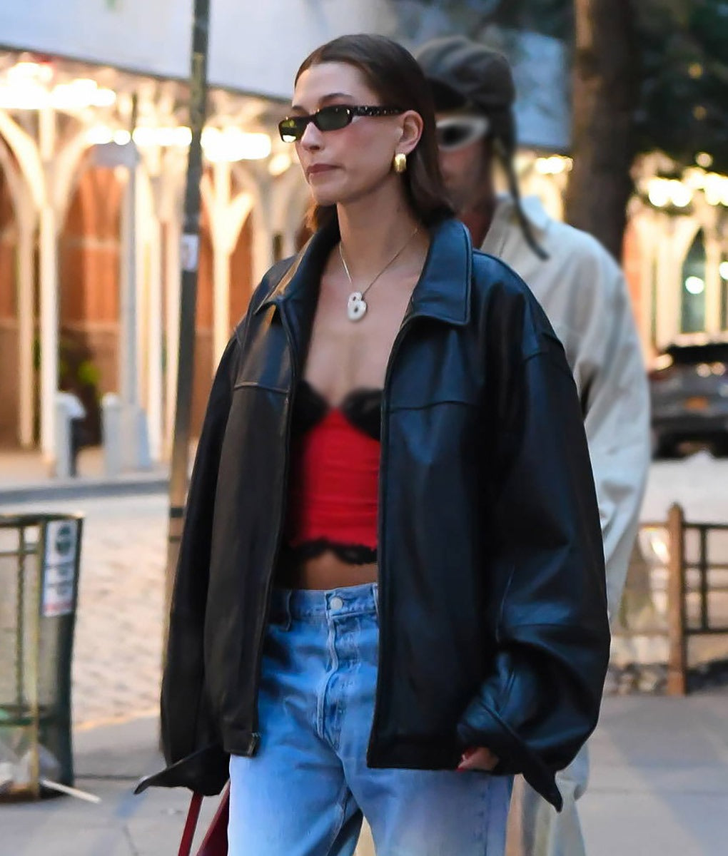 Hailey Bieber's Iconic Black Leather Jacket