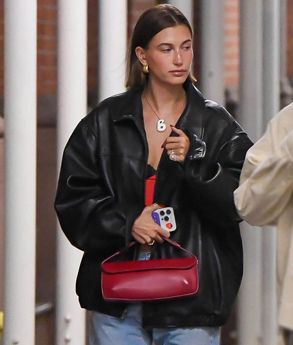 Hailey Bieber's Iconic Black Leather Jacket