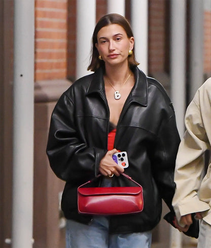 Hailey Bieber's Iconic Black Leather Jacket