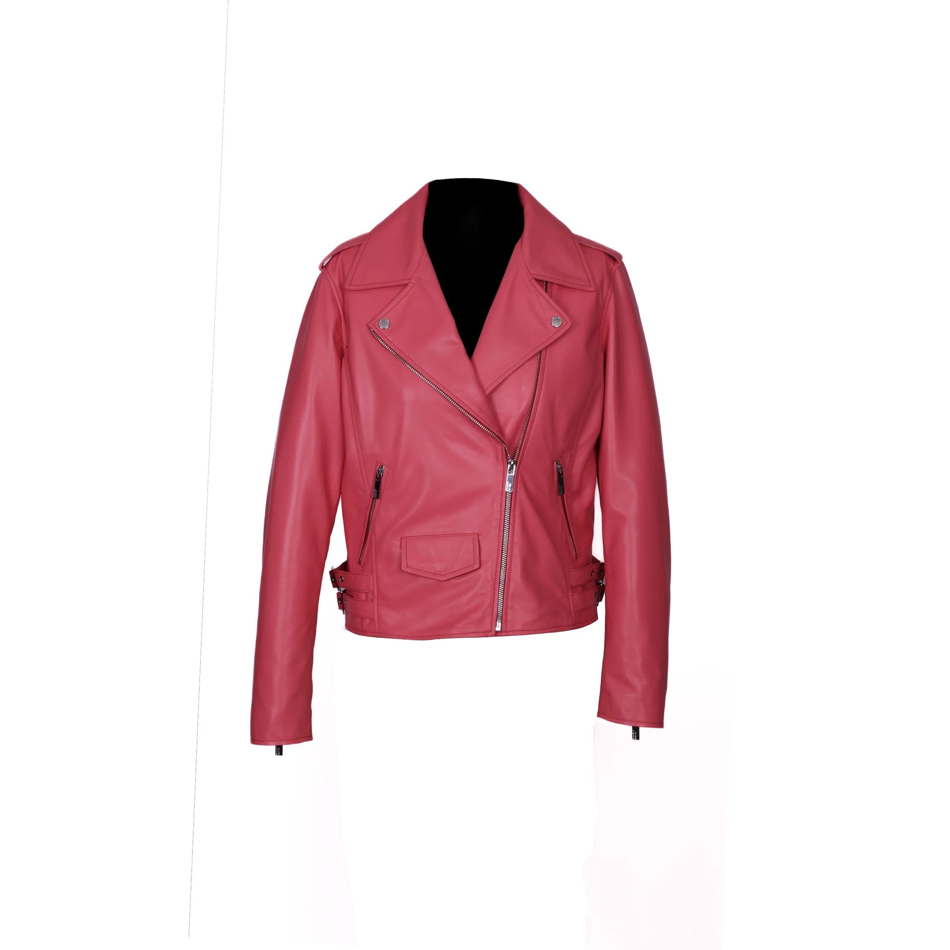 Gigi Hadid Genuine Pink Leather Biker Jacket – Trendy and Bold