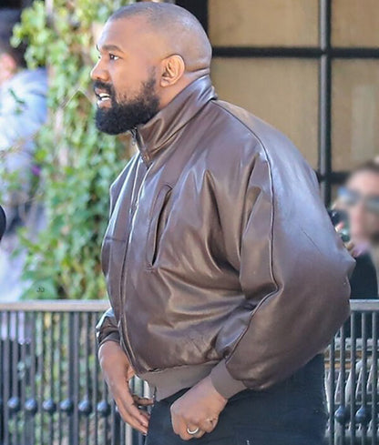 Kanye West Inspired Brown Bomber Leather Jacket