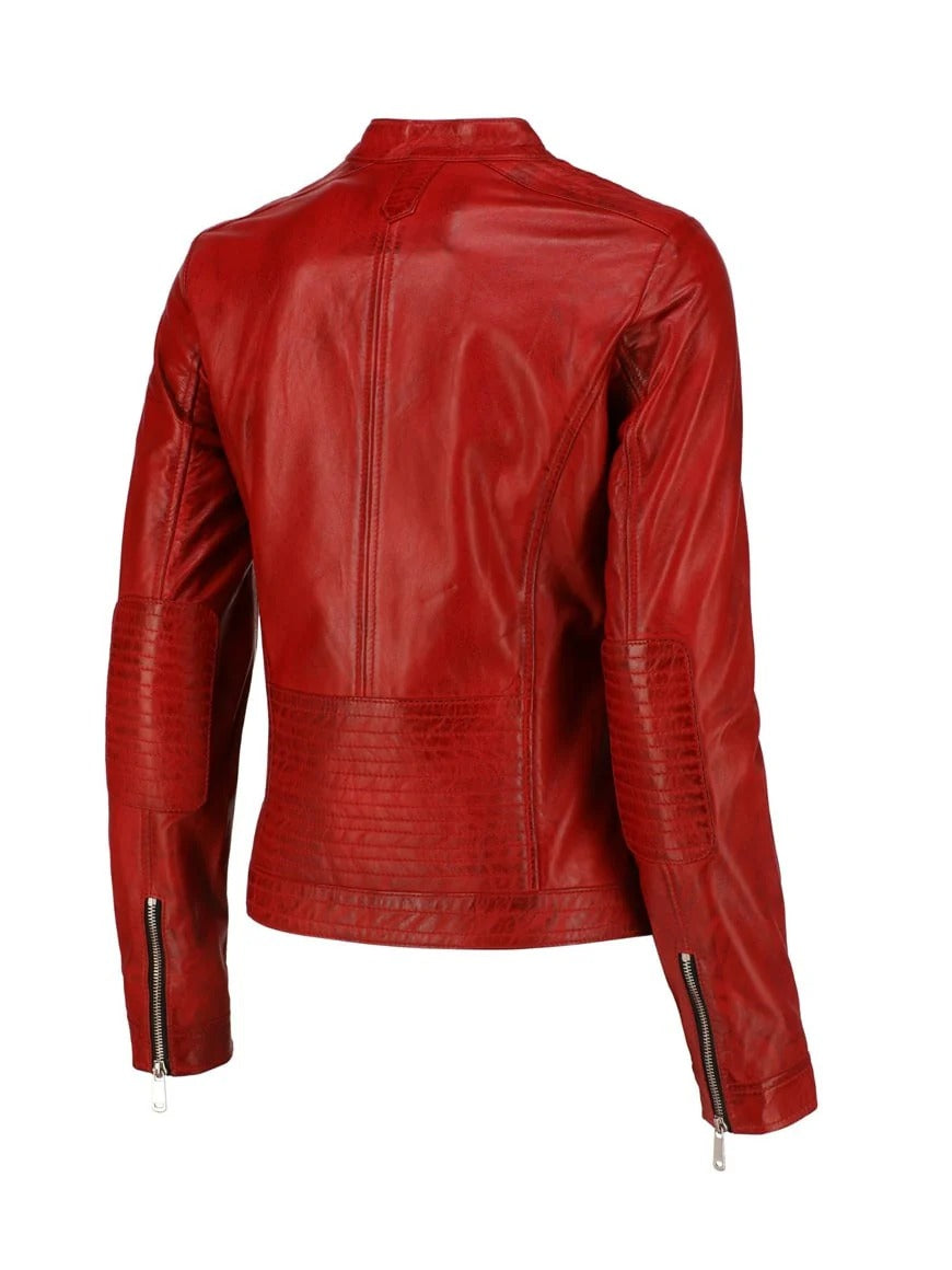 Women's Stylish Red Leather Biker Jacket