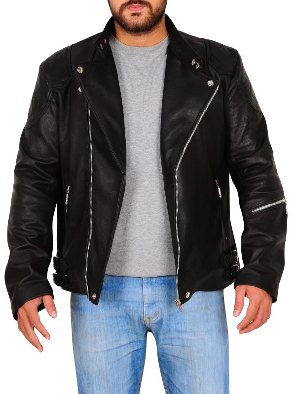 Men's Black Leather Biker Jacket