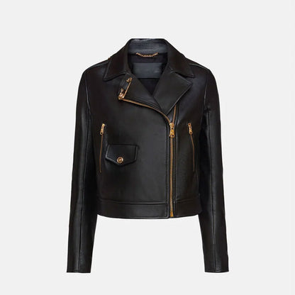 Women's Leather Biker Jacket in Black