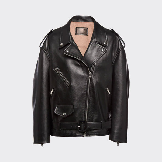 Black Women's Lambskin Leather Biker Jacket