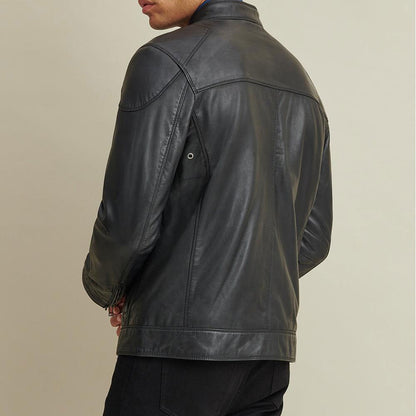 Men's Premium Leather Biker Jacket with Distinctive Shoulder Patches